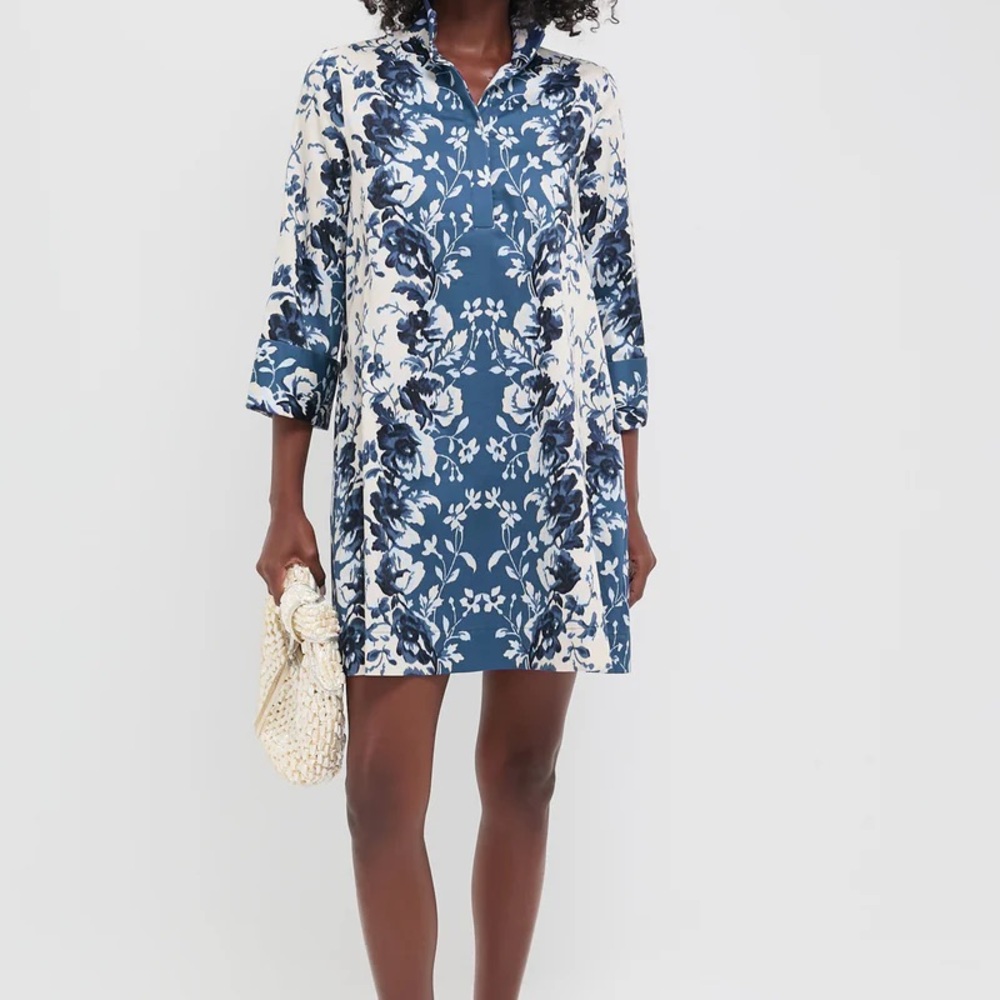 Indigo Reflection Stretch Cotton Megan Dress - Small